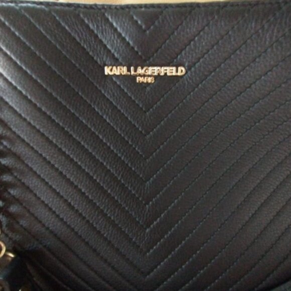 NEW - KARL LAGERFELD Women's Charlotte Shoulder Bag, Black/Gold - Picture 2 of 5